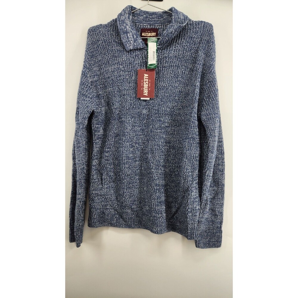 Alesbury Men's Blue Medium Shaker Stitch‎ Long Sleeve Polo Sweater NWT